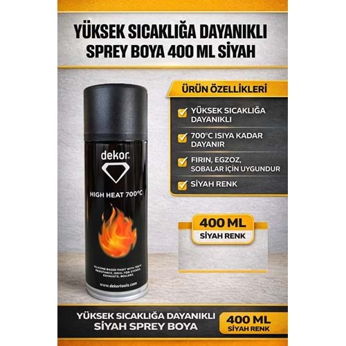 (DEKOR) YÜKSEK SICAKLIĞA DAYANIKLI SPREY BOYA 400ML SİYAH